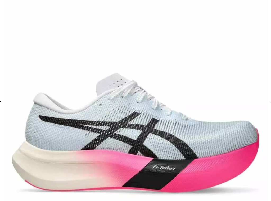 Sepatu lari Asics Metaspeed Sky Paris Ekiden dengan midsole FF Turbo Plus dan desain ringan untuk lomba lari cepat.